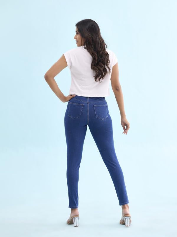 GO COLORS Women Blue Mid Rise Cotton Premium Denim Jegging - S