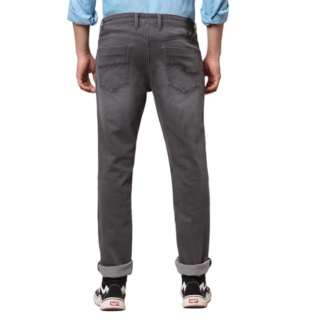 Raymond Men's Slim Fit Cotton Blend Solid Pattern Flat Front Jeans Grey