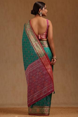 Soch Womens Green Soft Silk Woven Design Saree