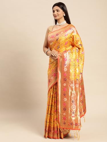 AMIRAT Woven Design Zari Work Pure Patola Silk Saree for Women With Unstitched Blouse Piece | heavy Patola Saree (Yellow)