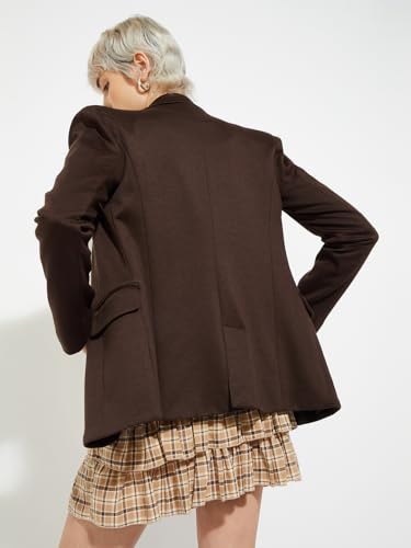 Max Alaya F x URB_N Women Textured Regular Fit Blazer (Brown_L)