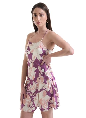 Kazo Women's Satin Fit and Flare Mini Dress (125295_Purple Combo