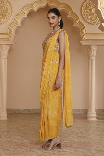 Biba Women Yellow Poly Georgette Digital Printed Gown Saree_38