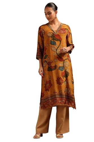 Soch Womens Mustard Crepe Botanical Kurta with Bead Details