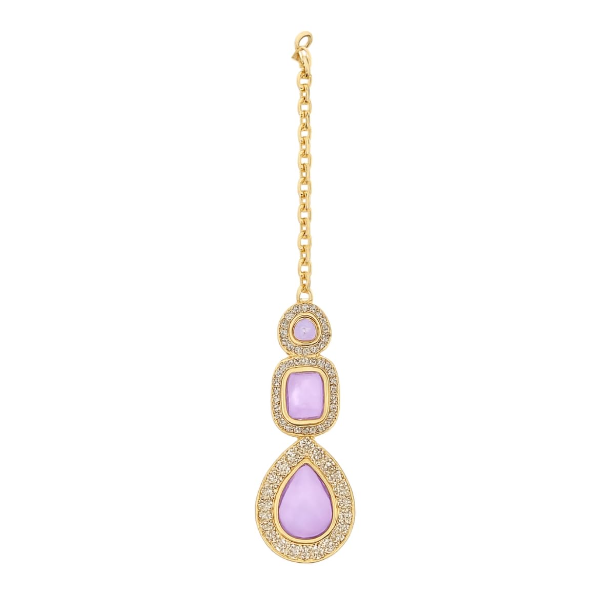 I Jewels Traditional Kundan & Stone Choker Necklace Jewellery With Earrings & Maang Tikka Set for Women/Girls (Light Purple)