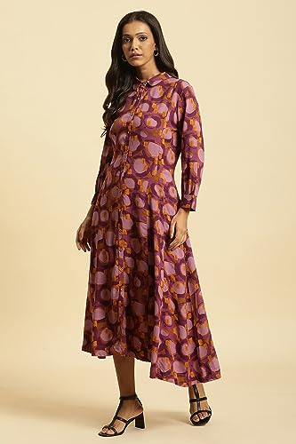 W for Woman Purple Abstract Printed A-line Western Dress_23AUW10039-810615_2XL