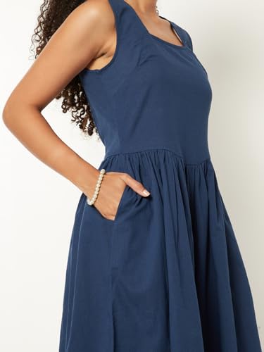 Max Women Solid Fit & Flared Dress (Blue_S)