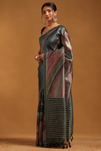 Soch Womens Green Tussar Abstract Saree With Hand Embroidery