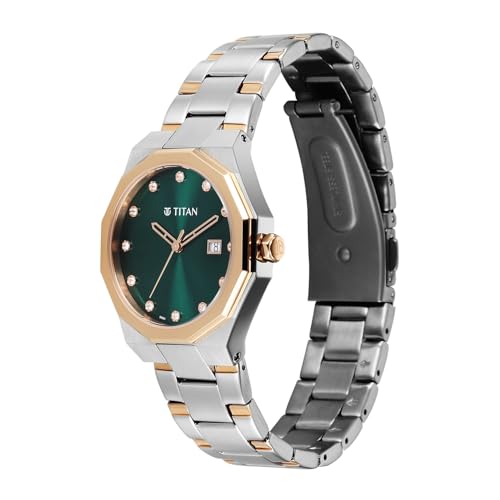 Titan Ladies Purple Radiance with Green Dial Silver & Rose Gold Metal Strap Watch for Women - 95376KM01