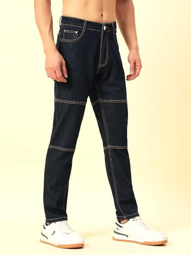 STUDIO NEXX Men's Loose Fit Indigo Jeans |Non Stretchable | Contrast Stitch | Panelled Denim