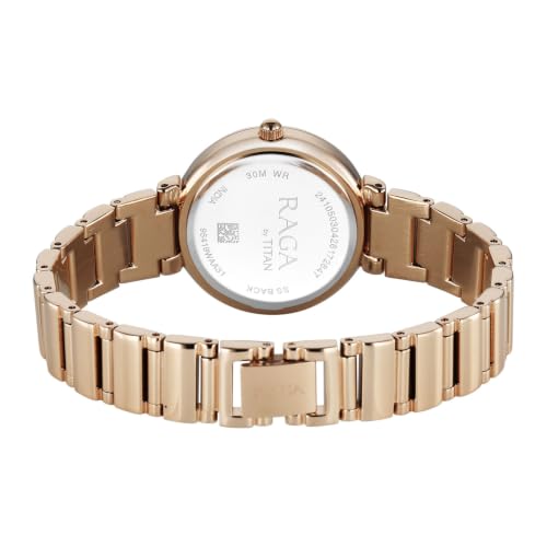 Titan Raga Spotlight 2.0 Quartz Analog 3Hands Display White Mother of Pearl Dial Rose Gold Color Strap Watch for Women - 95419WM01