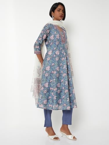 Max Women Floral Print Kurta Set (Blue_XL)