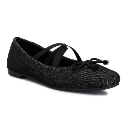 London Rag Criss Cross Strap Ballet Flats Black
