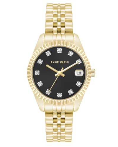 Anne Klein Women's Premium Crystal Accented Date Function Bracelet Watch, Black/Gold