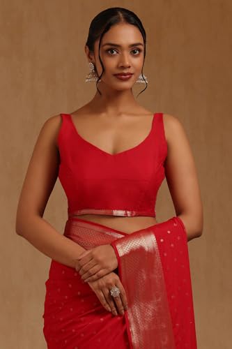 Soch Womens Red Georgette Zari Woven Saree