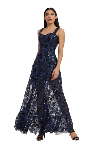 Dress the Population Women's Anabel Fit and Flare Maxi Dress, Blue, Small