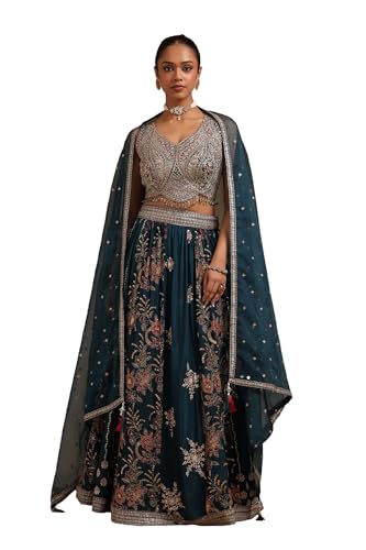 Soch Women's Chinon Lehenga Choli (OWA4CD21238_Teal Green_XL)