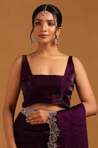 Soch Womens Purple Fendy Organza Saree With Stone Work