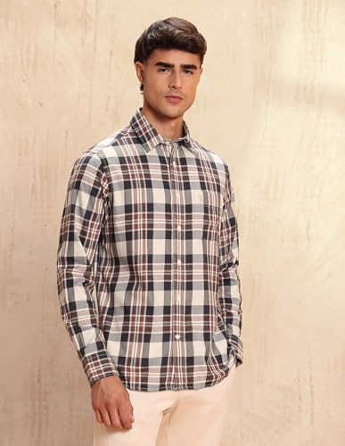 U.S.Polo ASSN. Men's Checkered Tailored Fit Shirt (USSHT3067_Beige