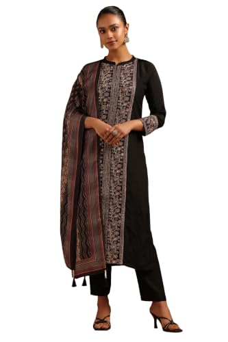 Soch Womens Black Dola Silk Floral Embroidered Salwar Suit