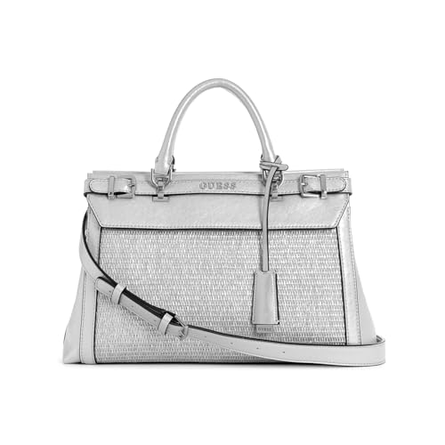 GUESS Women's Silver Solid Satchel Bag| Ladies Purse Handbags | Gift For Ladies