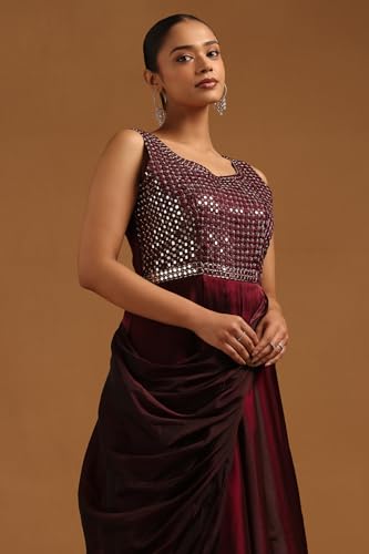 Soch Womens Wine Tissue Embellished Gown with Mirror Work