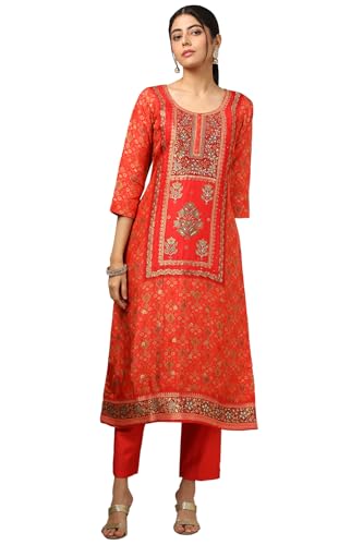 Soch Women Orange Brocade Ethnic Motifs Suit Set with Faux Mirror And Sequins