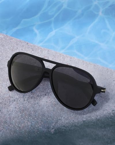Carlton London Black with Silver Toned and Black Polarised Lens Aviator Sunglass for men