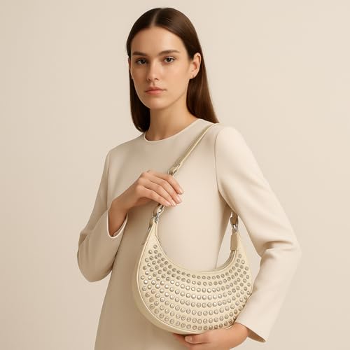 eske Dona Genuine Leather Half Moon Bag Half Moon Hobo Style (Vanilla)