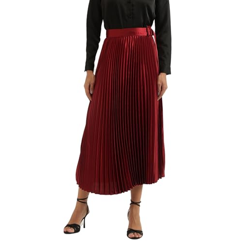 United Colors of Benetton Pleated Skirt (Size: M)-24A4BSHNSK05IRB2 Maroon