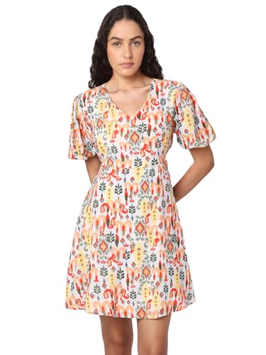 VERO MODA Women's Cotton Fit and Flare Above The Knee Dress (9009005-Mellow Yellow_Mellow