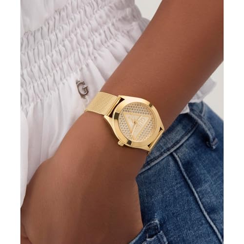 GUESS Glitz Plaque Champagne Round Dial Analog Women's Watch - GW0835L2