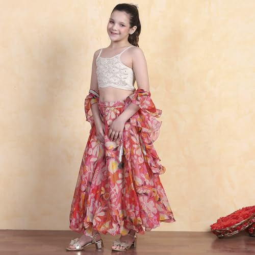 Biba Girl's Polyester Lehenga Set (KWFLOD6199SS25OWHT_Off White_12-13 Year)