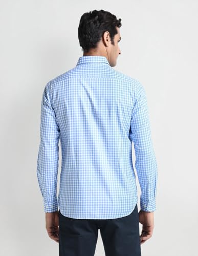 Arrow Sport Mens Blue Gingham Collared Neck Long Sleeve Men's Shirts (ASAEOSH1192_Blue_40)