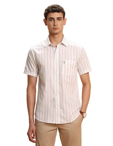 U.S.Polo ASSN. Men's Striped Tailored Fit Shirt (USSHT3133H_Beige