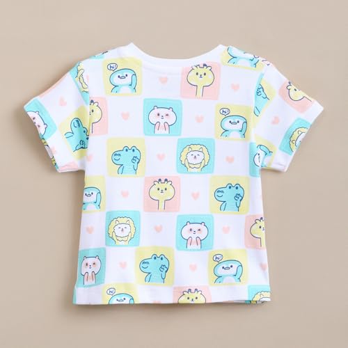 Hopscotch Baby Girls Animal Print Short Sleeves Multicolor Tees For Ages (6-9 Months)