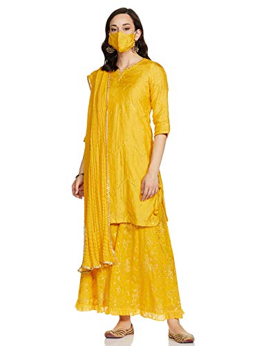 BIBA Women Embroidery Relaxed Salwar Kurta Dupatta(SKD7303_Yellow_32)