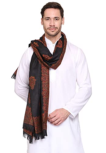 Weavers Villa Men's Woven Poly Wool Blend Gents Shawls, Muffler, Stoles for Men (Black), 100cm x 200cm