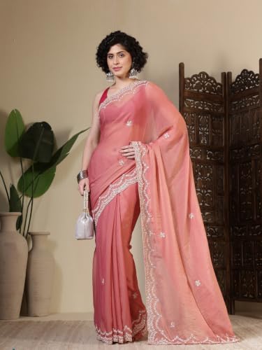 Meena Bazaar Georgette Saree For Women |PINK Colour