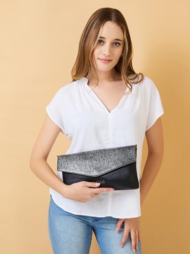 Caprese Ava Clutch, Large | Versatile Clutch for Women with Adjustable & Detachable Straps & Secure Zip Closure | Stylish Shoulder Bag | Perfect for Parties, Weddings & Special Occasions (Gold)