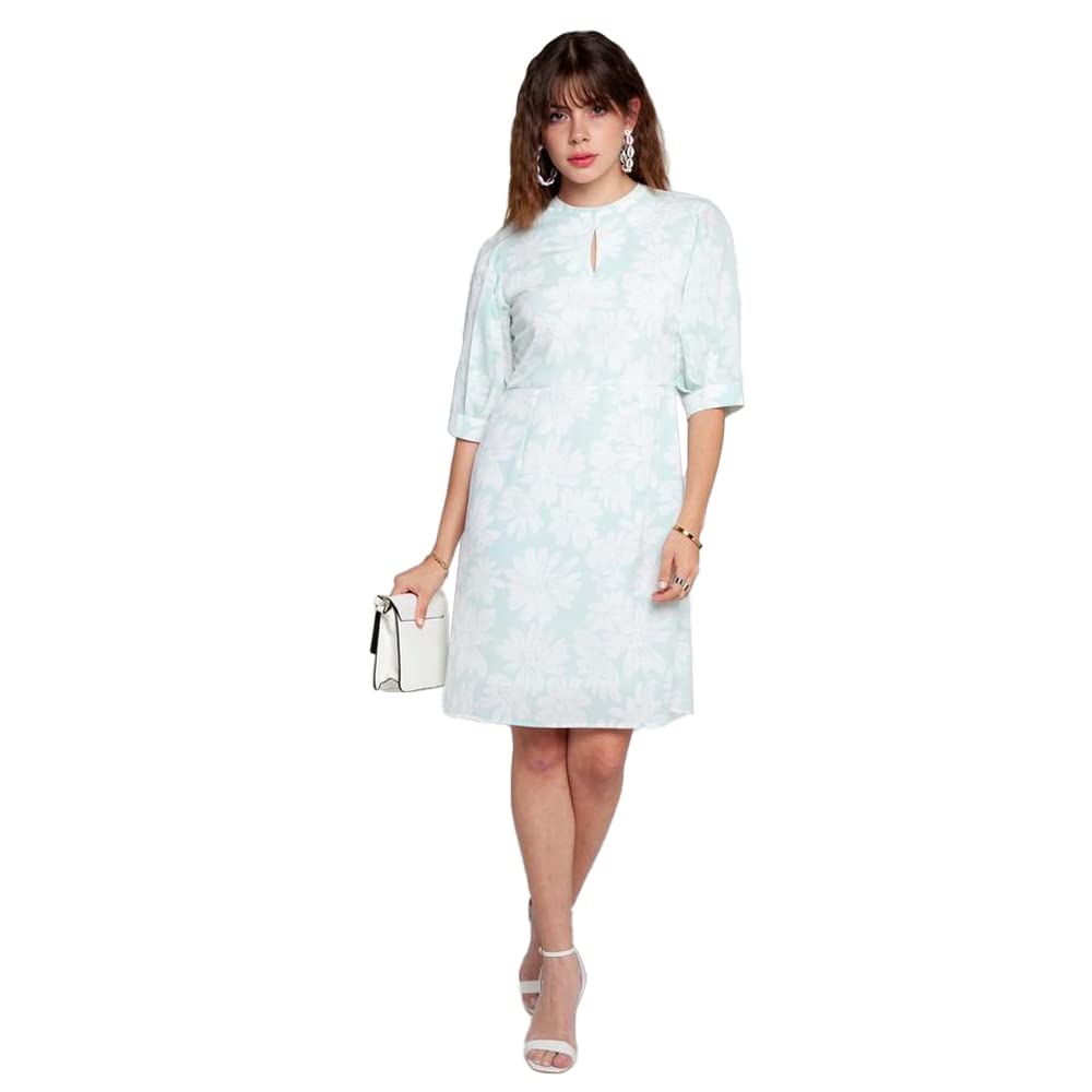 Zink London Women's Blue Floral Print Flared Short Dress