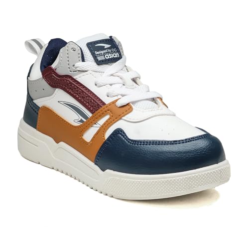 ASIAN Men's MEXICO-11 Casual Sneaker Shoes with Synthetic Upper Lightweight Comfortable Mid Top Sneaker Shoes for Men's & Boy's (WHTNVYMSTD) -UK 2