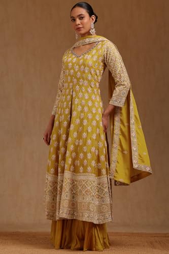Soch Womens Mustard Chinon Embroidered Suit Set With Sequins
