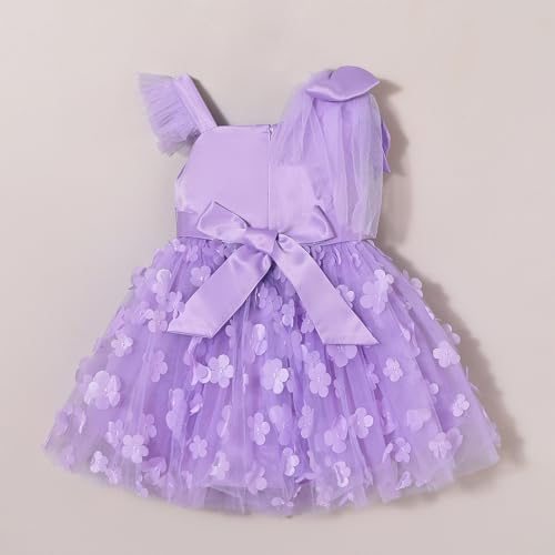 Hopscotch Girls Lilac Short Sleeves Floral Applique Party Dress for Age (3-4 Years)