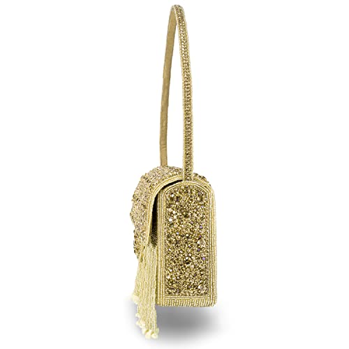 Peora Gold Clutch Purses for Women Stone Studded Handmade Handbags Party Bridal Clutch