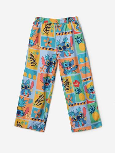 The Souled Store Lilo & Stitch: Pineapple Girls Buttoned Multicolour All Over Printed Straight Fit Cotton Pants (2-8 Yrs)