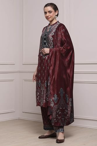 Biba Women Rust Polyester Straight Printed Suit Set_34