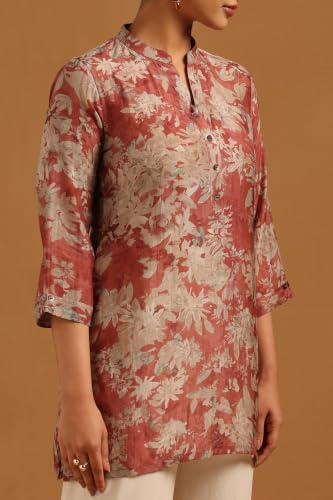 Soch Womens Brick Red Silk Berry Floral Tunic