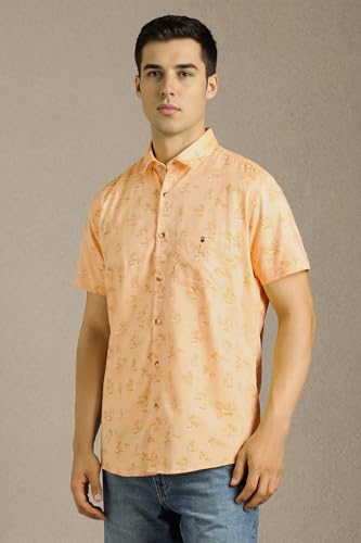 Men Yellow Slim Fit Print Half Sleeves Casual Shirt