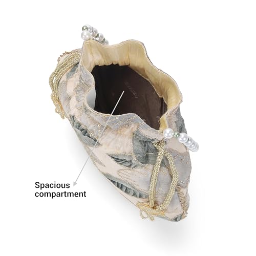 Metro Women Green Ethnic/Wedding Fabric Soft Body Dori closure Floral Handbags with (38-196)